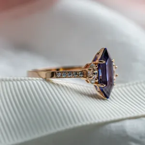 Ring with blue lab grown sapphire and moissanites ELLIS Thumbnail