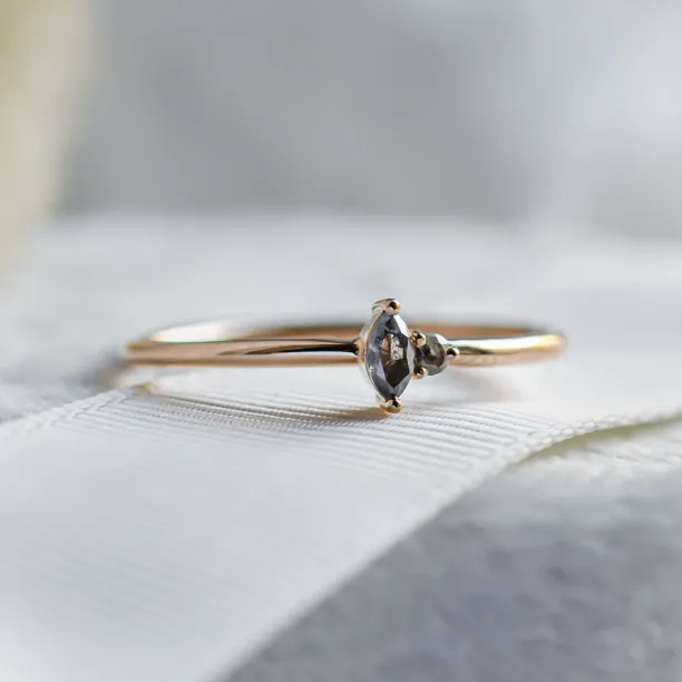 Gold minimalist cluster ring with salt and pepper diamonds KAIP Image