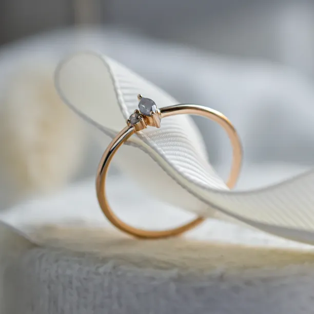 Gold minimalist cluster ring with salt and pepper diamonds KAIP Image