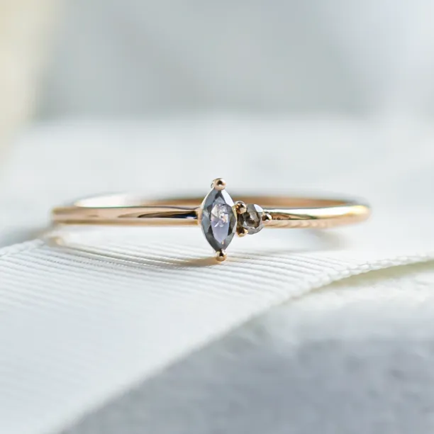 Gold minimalist cluster ring with salt and pepper diamonds KAIP Image