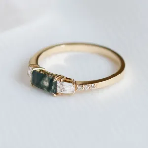 Ring in art deco style with moss agate and moissanites DINETH Thumbnail