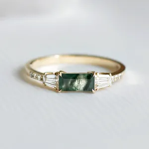 Ring in art deco style with moss agate and moissanites DINETH