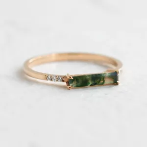 Gold ring with baguette moss agate and diamonds ELLETH Thumbnail