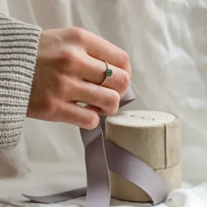 Gold engagement ring with moss agate and moissanites ARWEN Thumbnail