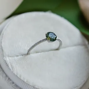 Gold engagement ring with moss agate and moissanites ARWEN Thumbnail