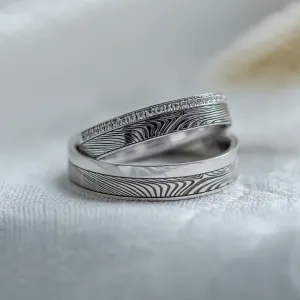 Original wedding rings with relief and diamonds PEACOCK Thumbnail