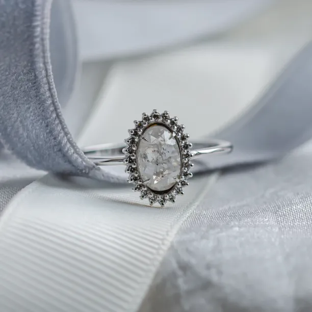 Unusual halo engagement ring with salt and pepper diamonds RIDLEY Image