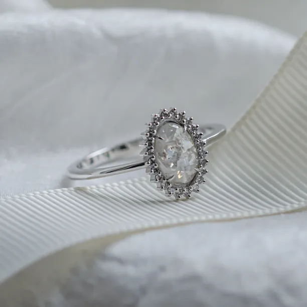 Unusual halo engagement ring with salt and pepper diamonds RIDLEY Image