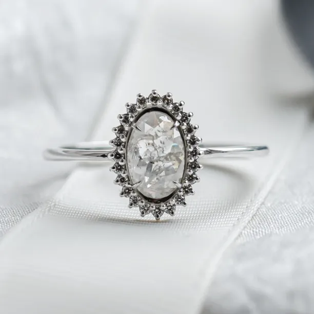 Unusual halo engagement ring with salt and pepper diamonds RIDLEY Image