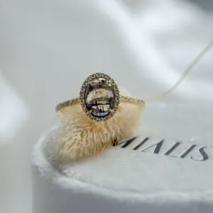 Elegant halo ring with salt and pepper diamonds TANANAI Thumbnail