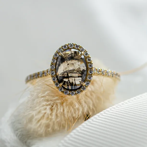 Elegant halo ring with salt and pepper diamonds TANANAI Image