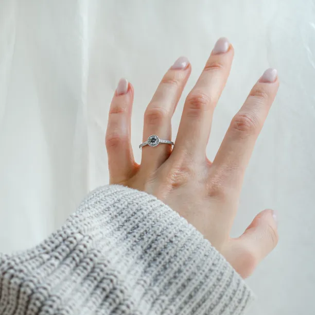 Halo engagement ring with salt and pepper diamonds MARILLA Image