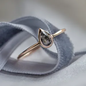 Minimalist engagement ring with pear salt and pepper diamond LAELIA Thumbnail