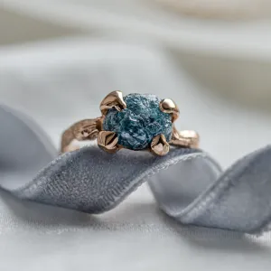 Gold ring with blue raw diamond and unusual rim SKY Thumbnail