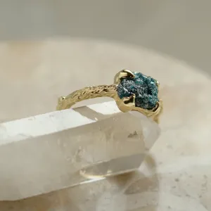 Gold ring with blue raw diamond and unusual rim SKY Thumbnail