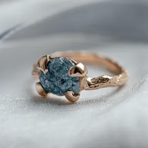 Gold ring with blue raw diamond and unusual rim SKY Thumbnail