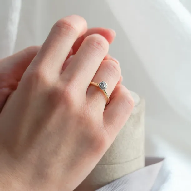 Gold engagement ring with pave moissanites PRISCILLA Image