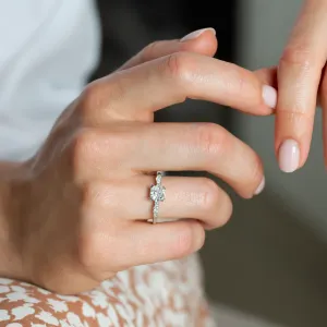Luxury engagement ring with cushion lab grown diamond and side diamonds GEOFFREY