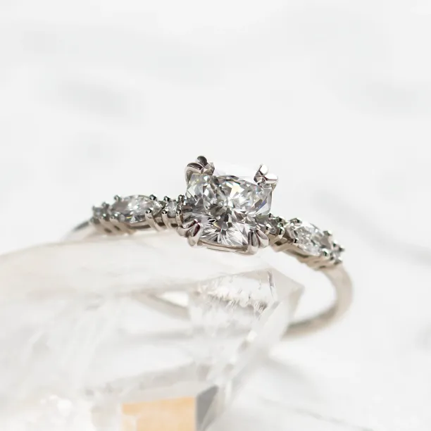 Luxury engagement ring with cushion lab grown diamond and side diamonds GEOFFREY Image