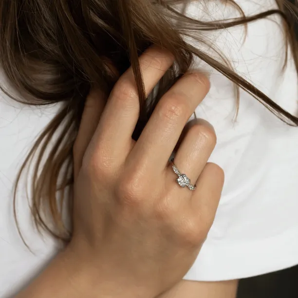 Luxury engagement ring with cushion lab grown diamond and side diamonds GEOFFREY Image