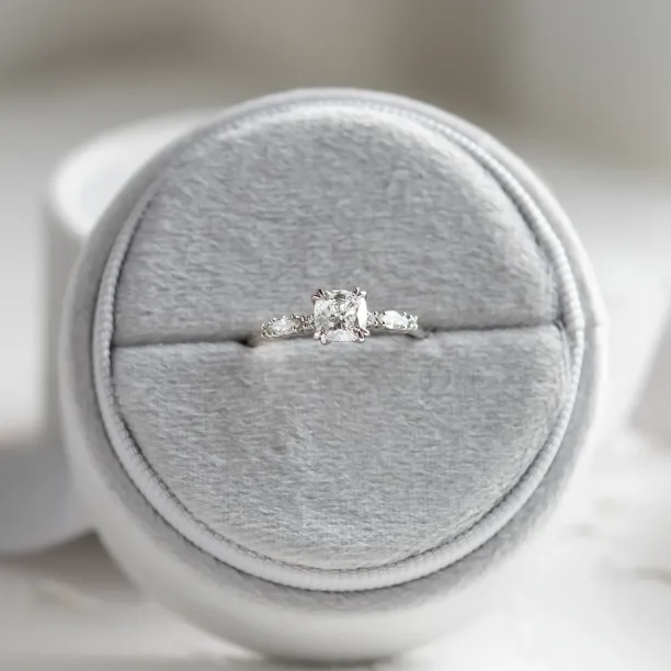 Luxury engagement ring with cushion lab grown diamond and side diamonds GEOFFREY Image