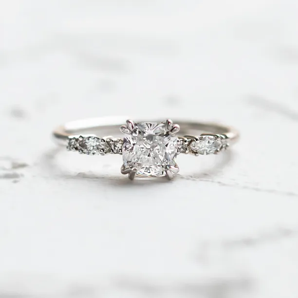 Luxury engagement ring with cushion lab grown diamond and side diamonds GEOFFREY Image