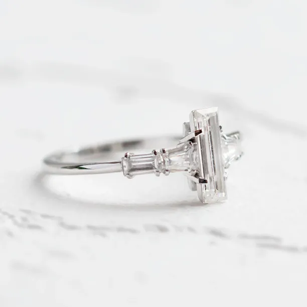 Elegant engagement ring with baguette moissanites EARL Image