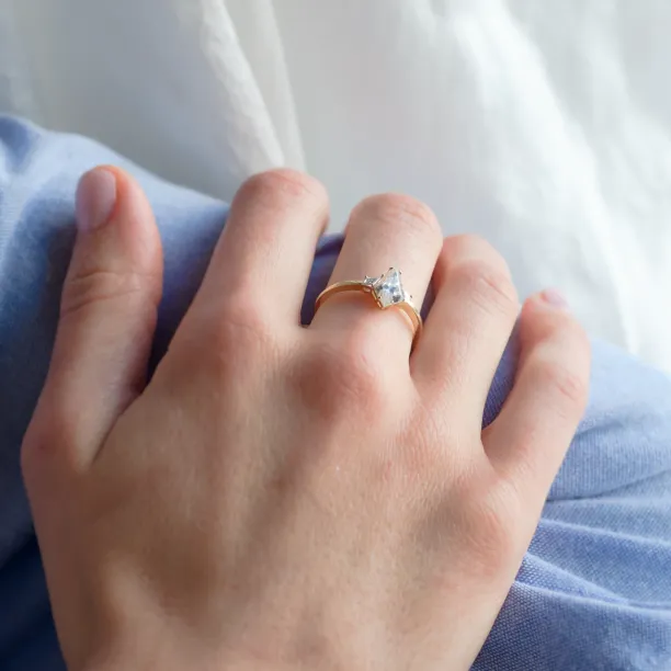 Elegant engagement ring with kite moissanites DOMPHI Image