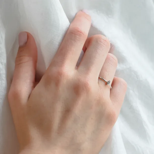 Minimalist engagement ring with marquise salt and pepper diamond MARKETA Image