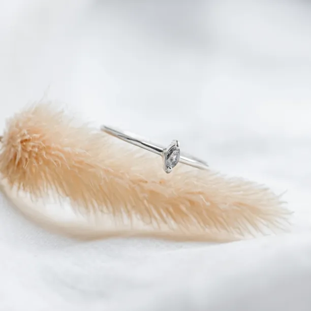 Minimalist engagement ring with marquise salt and pepper diamond MARKETA Image