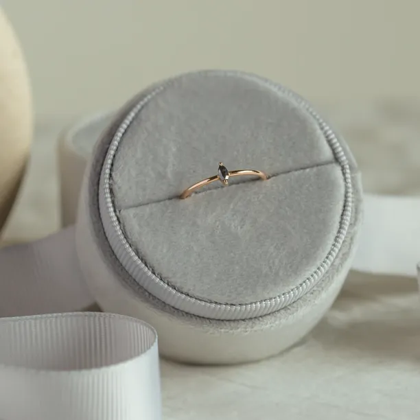 Minimalist engagement ring with marquise salt and pepper diamond MARKETA Image