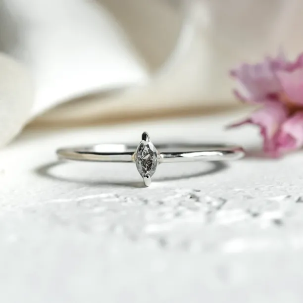 Minimalist engagement ring with marquise salt and pepper diamond MARKETA Image