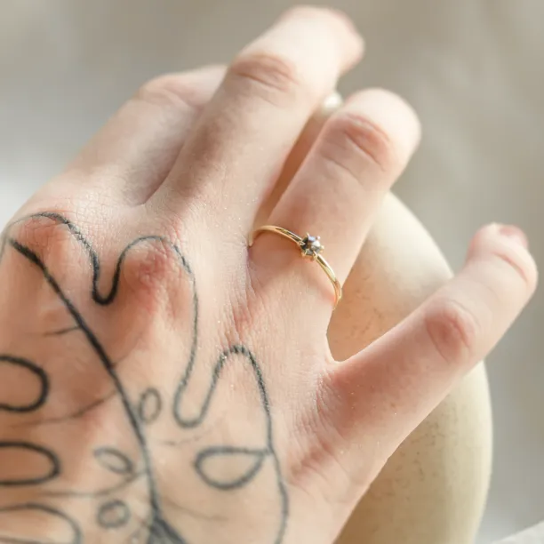 Minimalist ring with hexagon salt'n'pepper diamond HEXI Image