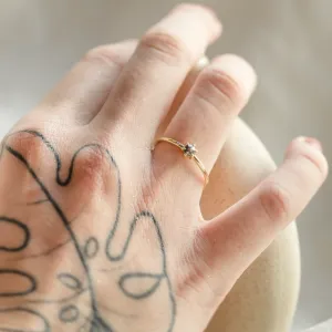 Minimalist ring with hexagon salt'n'pepper diamond HEXI Thumbnail