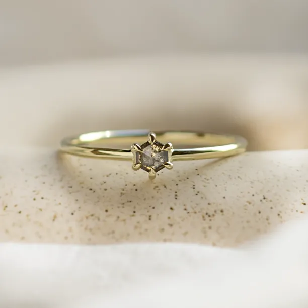 Minimalist ring with hexagon salt'n'pepper diamond HEXI Image