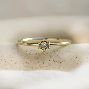 Minimalist ring with hexagon salt'n'pepper diamond HEXI Thumbnail