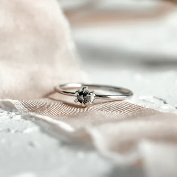 Minimalist ring with hexagon salt'n'pepper diamond HEXI Image