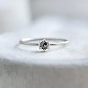 Minimalist ring with hexagon salt'n'pepper diamond HEXI Thumbnail