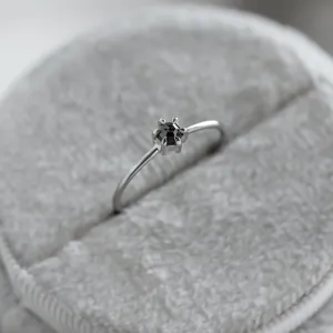 Minimalist ring with hexagon salt'n'pepper diamond HEXI Thumbnail