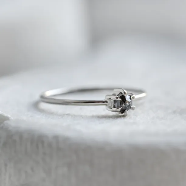 Minimalist ring with hexagon salt'n'pepper diamond HEXI Image
