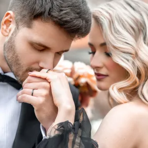 Black wedding bands in gold with hammered surface AZTEK