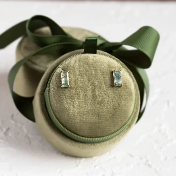 Gold baguette moss agate earrings ANDUINA Image