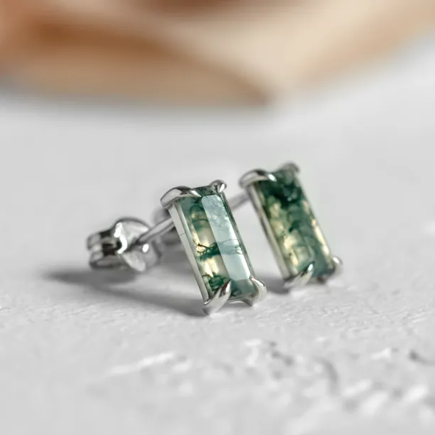 Gold baguette moss agate earrings ANDUINA Image