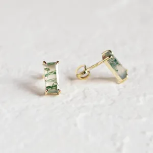 Gold baguette moss agate earrings ANDUINA Thumbnail