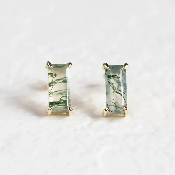 Gold baguette moss agate earrings ANDUINA Image