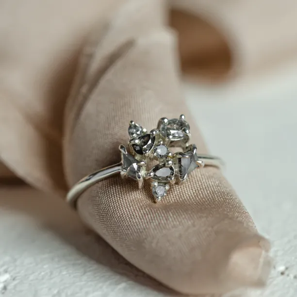 Statement cluster ring with salt and pepper diamonds TASHA Image