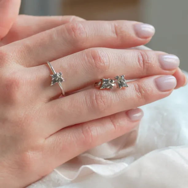 Unusual cluster ring with salt and pepper diamonds TASSIA Image