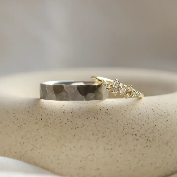 Unique black rhodium and diamond wedding rings ROMA Image