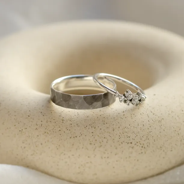 Unique black rhodium and diamond wedding rings ROMA Image