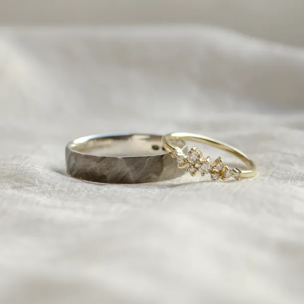 Unique black rhodium and diamond wedding rings ROMA Image